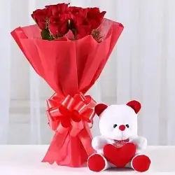 Eternal Romance 6 Red Roses Bouquet with 6 Inch Teddy