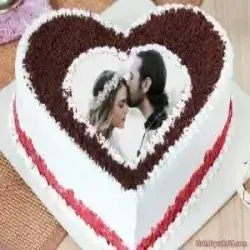 Red Velete Heart Shaped Photo Cake Half Kg