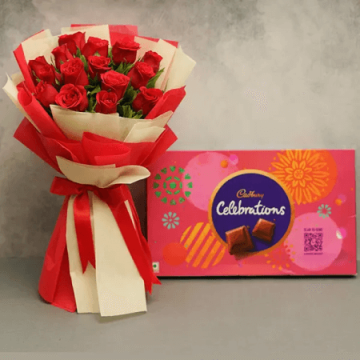 10 Red Roses Bouquet with a Cadbury Celebration
