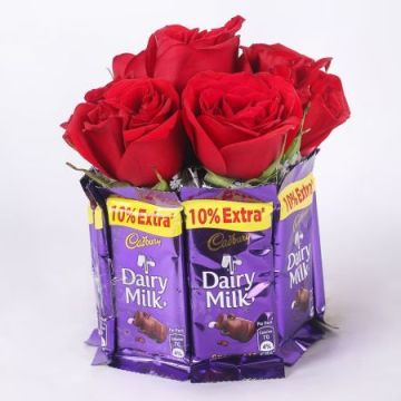 10 Roses with 10 Dairy Milk Chocolates