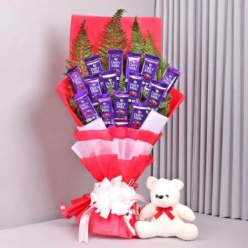 15 Cadbury Dairy Milk Chocolate Bouquet with a Teddy