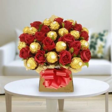16 Red Roses Bouquet with 16 Ferrero Rocher Bouquet