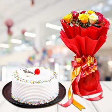 6 Roses with Half Kg Cake