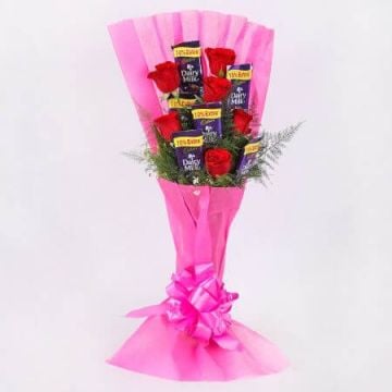 6 Red Roses and 6 Dairy Milk Chocolates