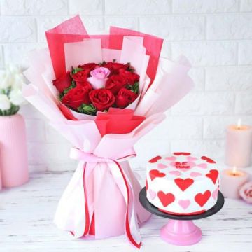 8 Roses With Be Mine Cake Half Kg