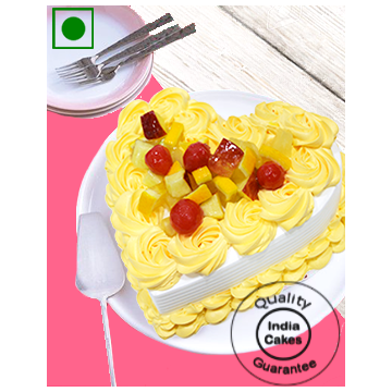 Eggless Floral Mix Fruit Heart Shaped Cake Half Kg