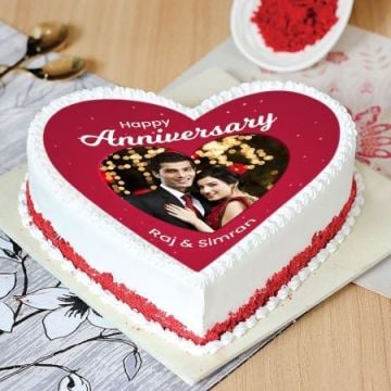 Eggless Enticing Red Velvet Heart Shaped Anniversary Cake Half Kg