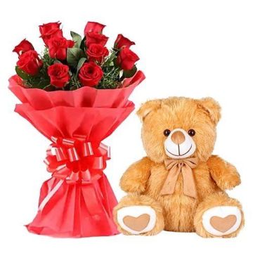 Glorious 12 Red Roses with Teddy