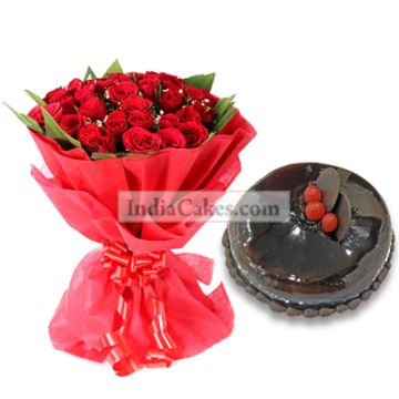 50 Red Roses Bunch with 1 Kg Chocolate Cake