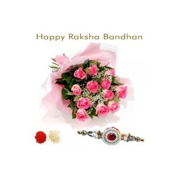 10 Pink Roses With Rakhi