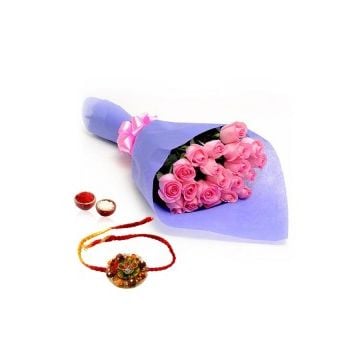 15 Pink Roses With Rakhi