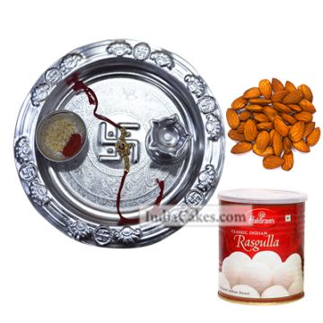 Silver Thali And Rasgulla And Almond