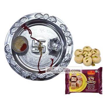 Silver Thali And Soanpapdi With Pedha
