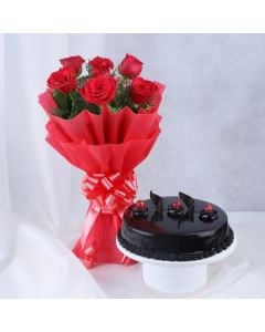 Chocolate Truffle Cake Half Kg with 6 Roses