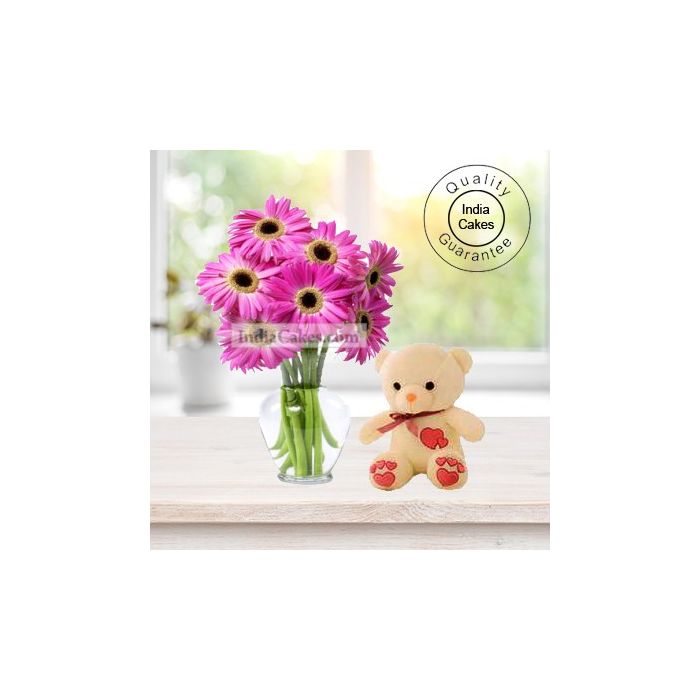12 PINK GERBERAS BUNCH AND 1 TEDDY BEAR 12 PINK GERBERAS BUNCH AND 1 TEDDY BEAR