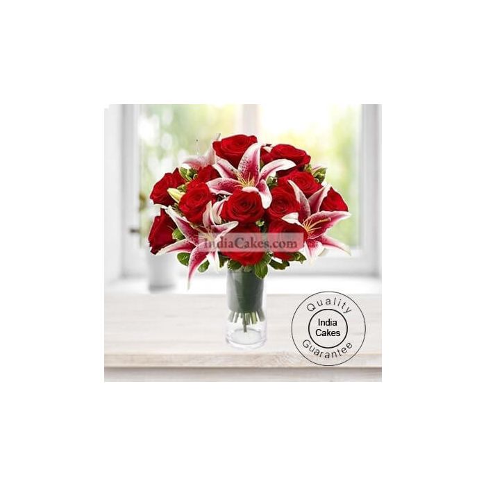 12 RED ROSE AND RED LILLIES BUNCH 12 RED ROSE AND RED LILLIES BUNCH