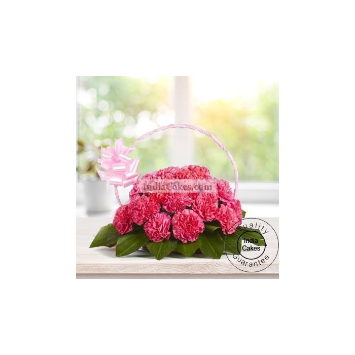 15 Pink Carnations Basket 15 Pink Carnations Basket