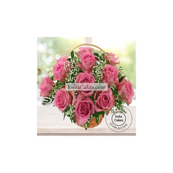 20 Pink Roses Basket Arrangement 20 Pink Roses Basket Arrangement