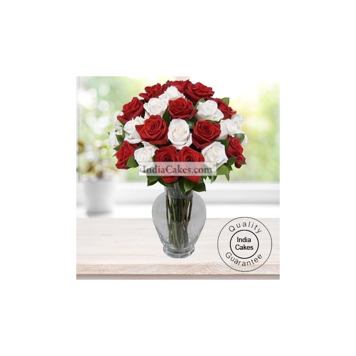 50 Red and White Roses With Vase 50 Red and White Roses With Vase