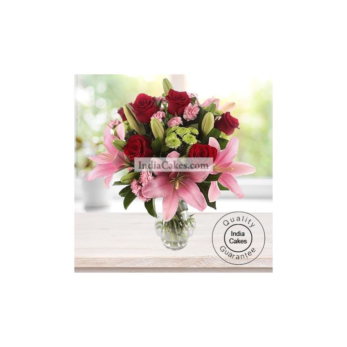 Arrangement of Lillis and Roses Arrangement of Lillis and Roses