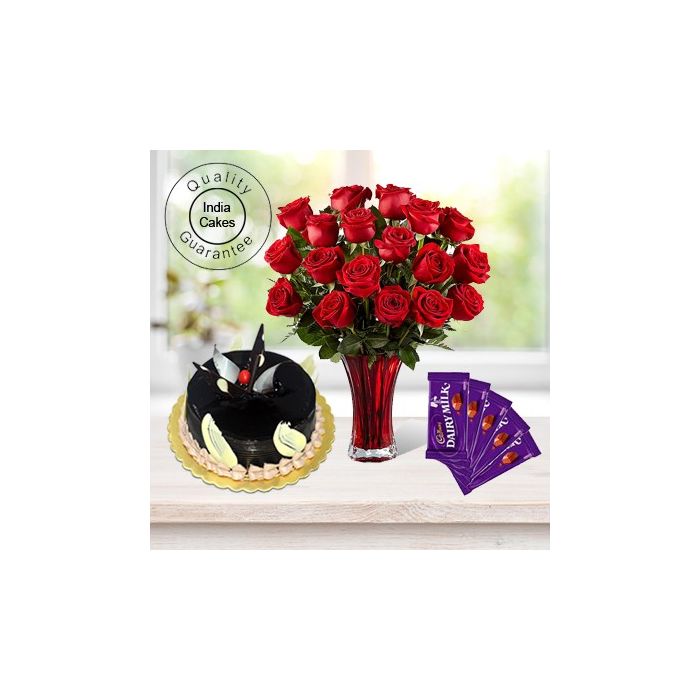 1 Kg Chocolate Truffle Cake-6 Red Roses Bunch-5 Chocolates