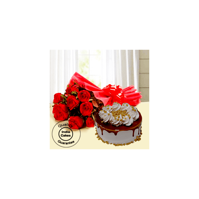 Delicious Butterscotch Half Kg Cake with 9 Red Roses Delicious Butterscotch Half Kg Cake with 9 Red Roses