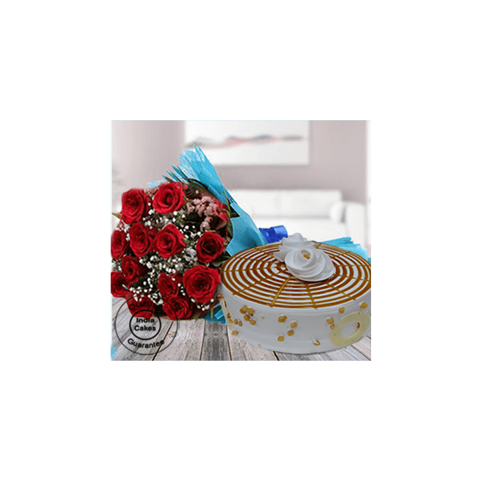 Desirable Butterscotch Half Kg Cake with 12 Red Roses Desirable Butterscotch Half Kg Cake with 12 Red Roses
