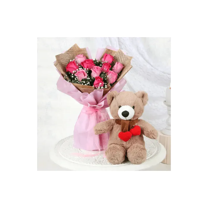 Dream Gift Combo of 10 Roses with teddy