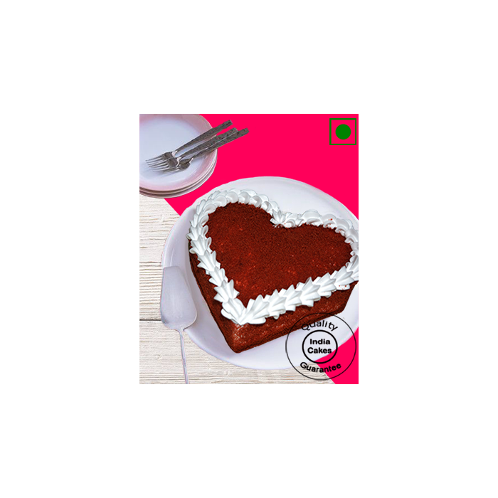 Eggless Lovely Red Velvet Heart Shaped  Cake Half Kg