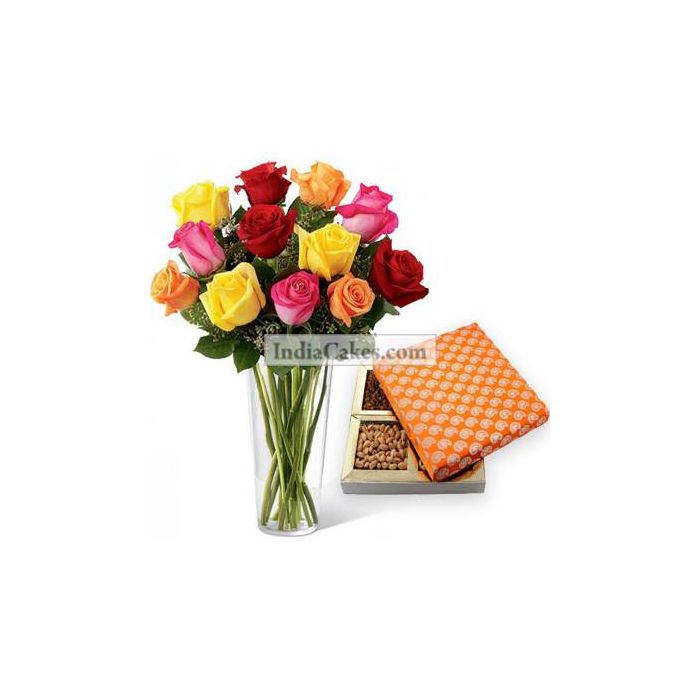 12 Mix Roses Bunch And Half Kg Dry Fruits 12 Mix Roses Bunch And Half Kg Dry Fruits