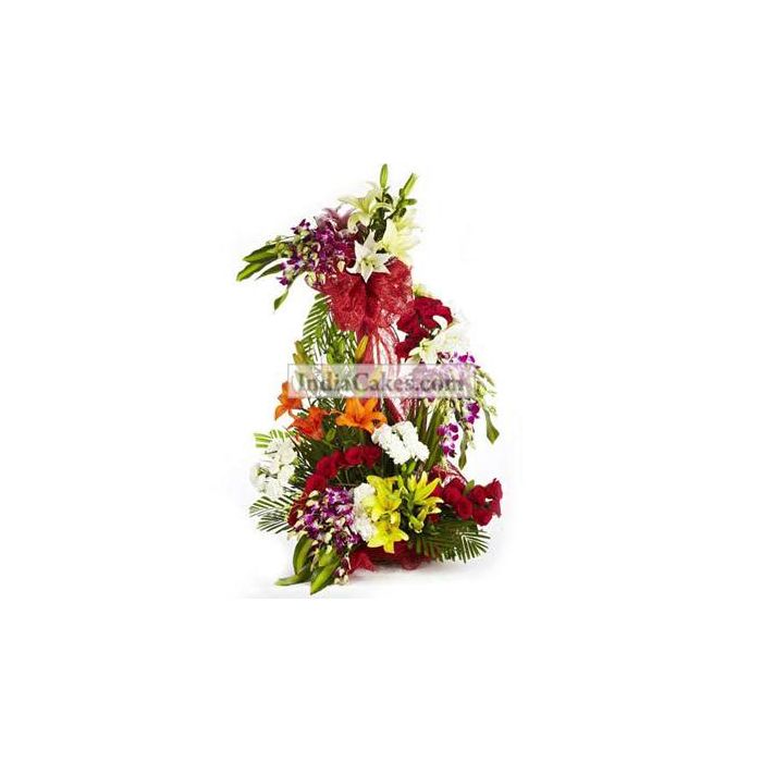 3 Feet Arrangement Of 6 Pink Lilies, 30 Pink Carnation, 20 Orchids 3 Feet Arrangement Of 6 Pink Lilies, 30 Pink Carnation, 20 Orchids