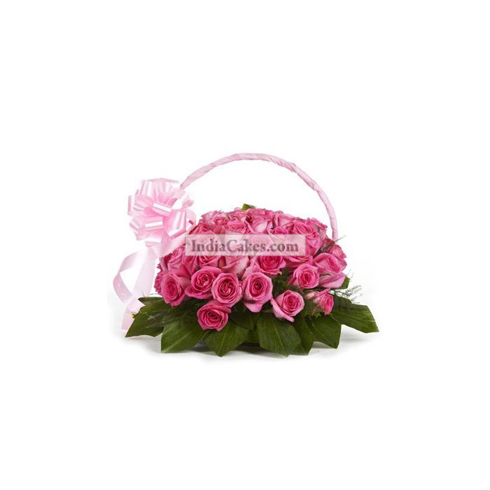 30 Pink Roses Basket 30 Pink Roses Basket