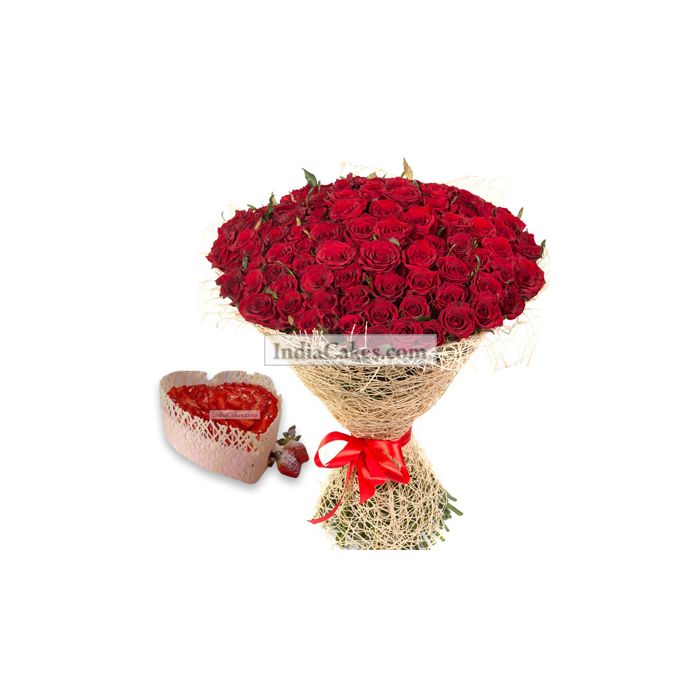 Bunch of 100 Roses and 1kg Cake Bunch of 100 Roses and 1kg Cake