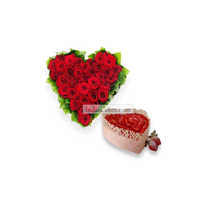 Heart Shape arrangement of 50 Roses and 1 kg Cake Heart Shape arrangement of 50 Roses and 1 kg Cake