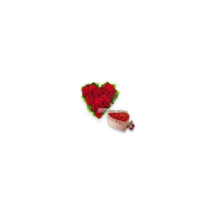 Heart Shape arrangement of 50 Roses and 1 kg Cake Heart Shape arrangement of 50 Roses and 1 kg Cake