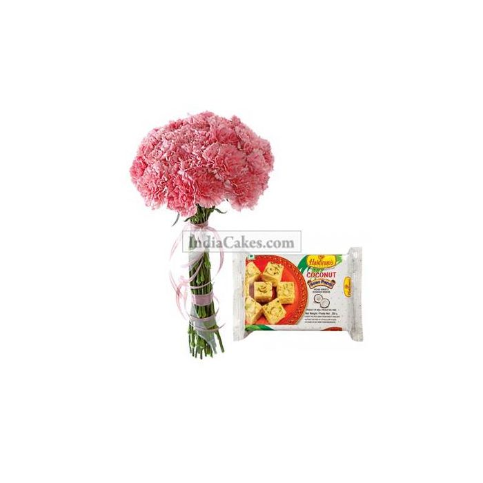 10 Pink Carnations Bunch And Half Kg Sohan Papdi 10 Pink Carnations Bunch And Half Kg Sohan Papdi