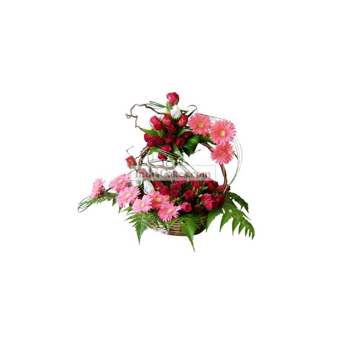 10 Roses and 5 Gerberas in Basket 10 Roses and 5 Gerberas in Basket