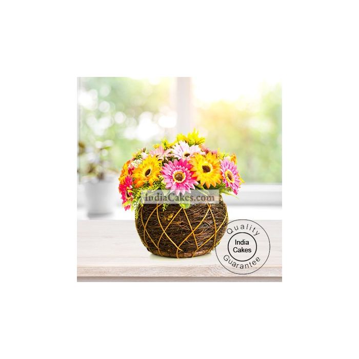 18 MIXED GERBERAS BASKET ARRENGEMENT 18 MIXED GERBERAS BASKET ARRENGEMENT