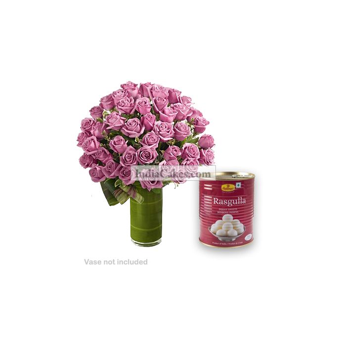 25 Pink Roses Bunch And 1 Kg Rasgullas 25 Pink Roses Bunch And 1 Kg Rasgullas