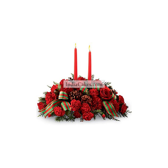 25 Red Carnations with Candles 25 Red Carnations with Candles