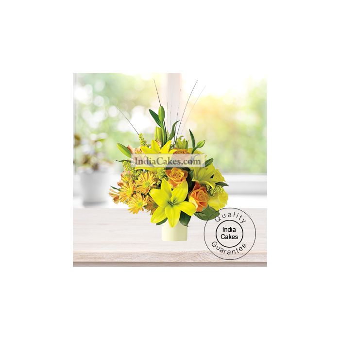 2 YELLOW LILIES AND 6 YELLOW GERBERAS BUNCH 2 YELLOW LILIES AND 6 YELLOW GERBERAS BUNCH
