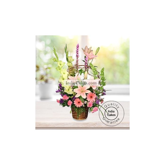 BASKET ARRANGEMENT OF 6 GLAD, 6 GERBERA AND 4 ASIATIC LILLY BASKET ARRANGEMENT OF 6 GLAD, 6 GERBERA AND 4 ASIATIC LILLY