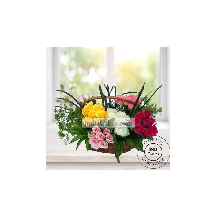 Mix Roses Arrangement in Basket Mix Roses Arrangement in Basket