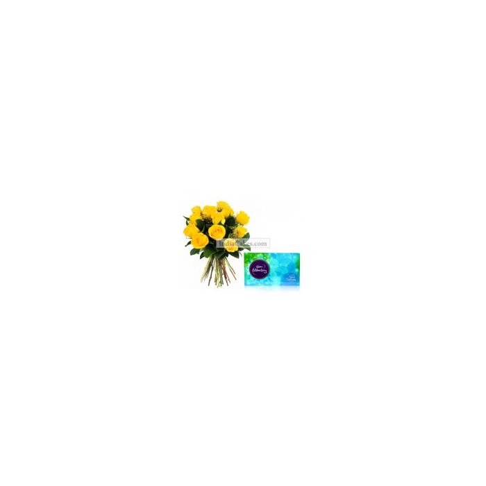 12 Yellow Roses With Cadbury Celebration Pack 12 Yellow Roses With Cadbury Celebration Pack