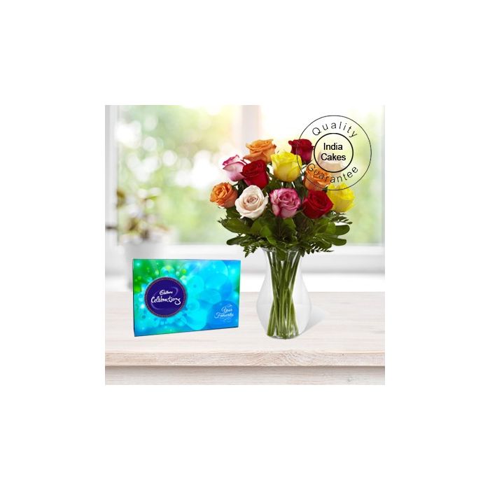 36 Red and Yellow Roses bunch with Cadbury Celebration Chocolates