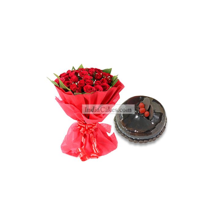 50 Red Roses Bunch with 1 Kg Chocolate Cake 50 Red Roses Bunch with 1 Kg Chocolate Cake