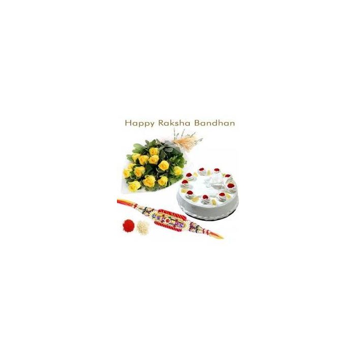 10 Yellow Roses Bunch Half Kg Pineapple Rakhi