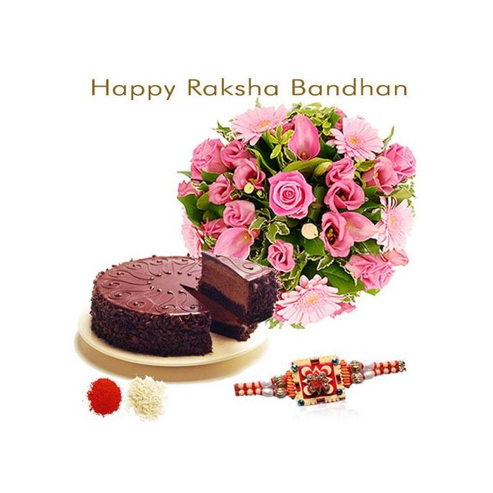15 Mix Seasonal Pink Flowers Hand Bunch Half Kg Chocolate Cake Rakhi 15 Mix Seasonal Pink Flowers Hand Bunch Half Kg Chocolate Cake Rakhi
