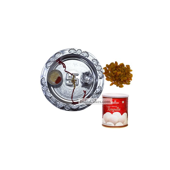 Silver Thali And Rasgulla And Raisins Silver Thali And Rasgulla And Raisins