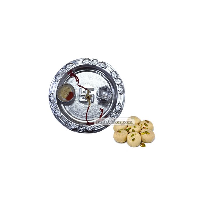 Silver Thali With Pedha Silver Thali With Pedha